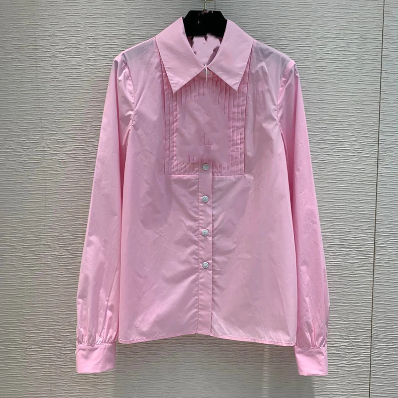 

Summer cotton Women fashion Blouse long sleeve boho top Lady Plain Casual Buttons Beach style femme