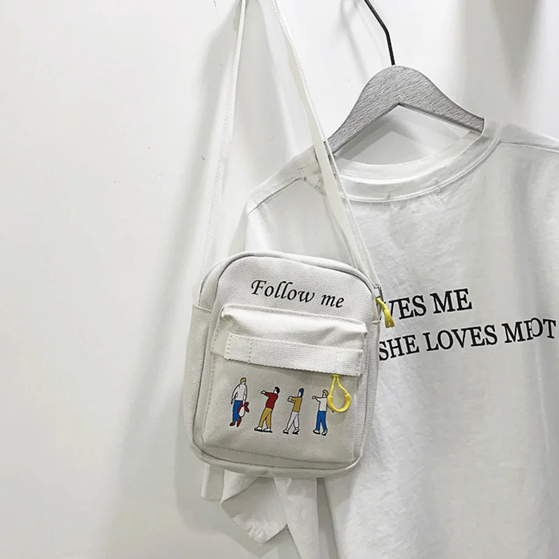 Harajuku Style New Villain Print Canvas Girlfriends Small Bag Small Fresh Shoulder Messenger Bag New
