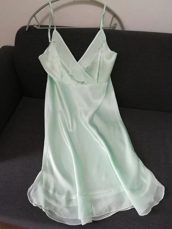 light green Натуральная Шелковая пижама, сексуальная женская ночная рубашка без рукавов, домашняя одежда, летнее платье, супер мягкое для женщин, уход за кожей - Цвет: light green