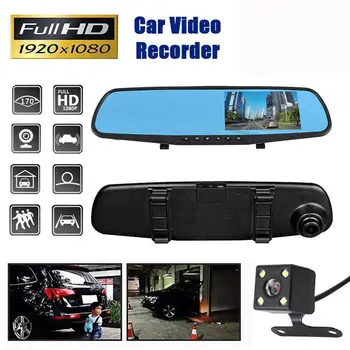

Full HD 1080P Car Dvr Camera Auto 4.3 Inch Rearview Mirror Digital Video Recorder Reversing Image Wide Angle Dual Lens Camcorder