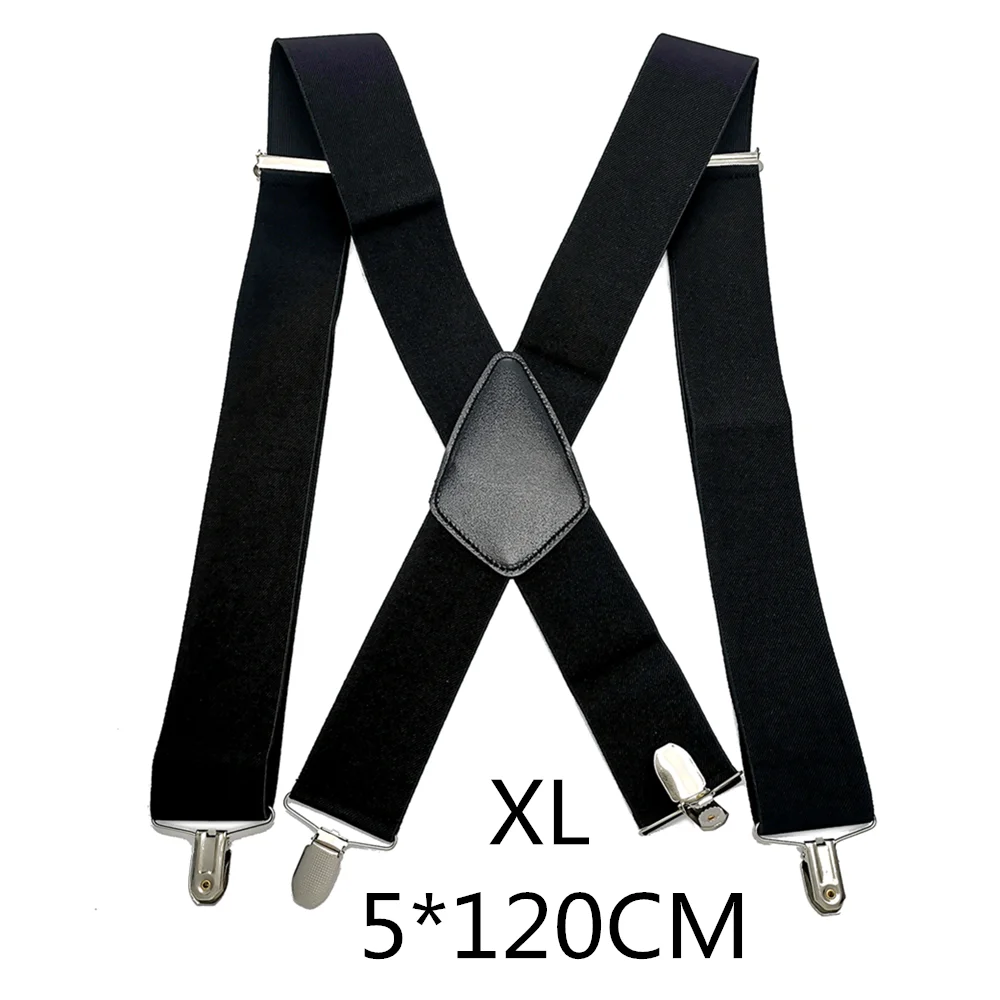 Black-120cm 50 мм широкие эластичные регулируемые мужские подтяжки X Back Suspender кожа Крест 4 сильные защитные зажимы удерживающие штаны рабочие подтяжки - Цвет: Black-120cm