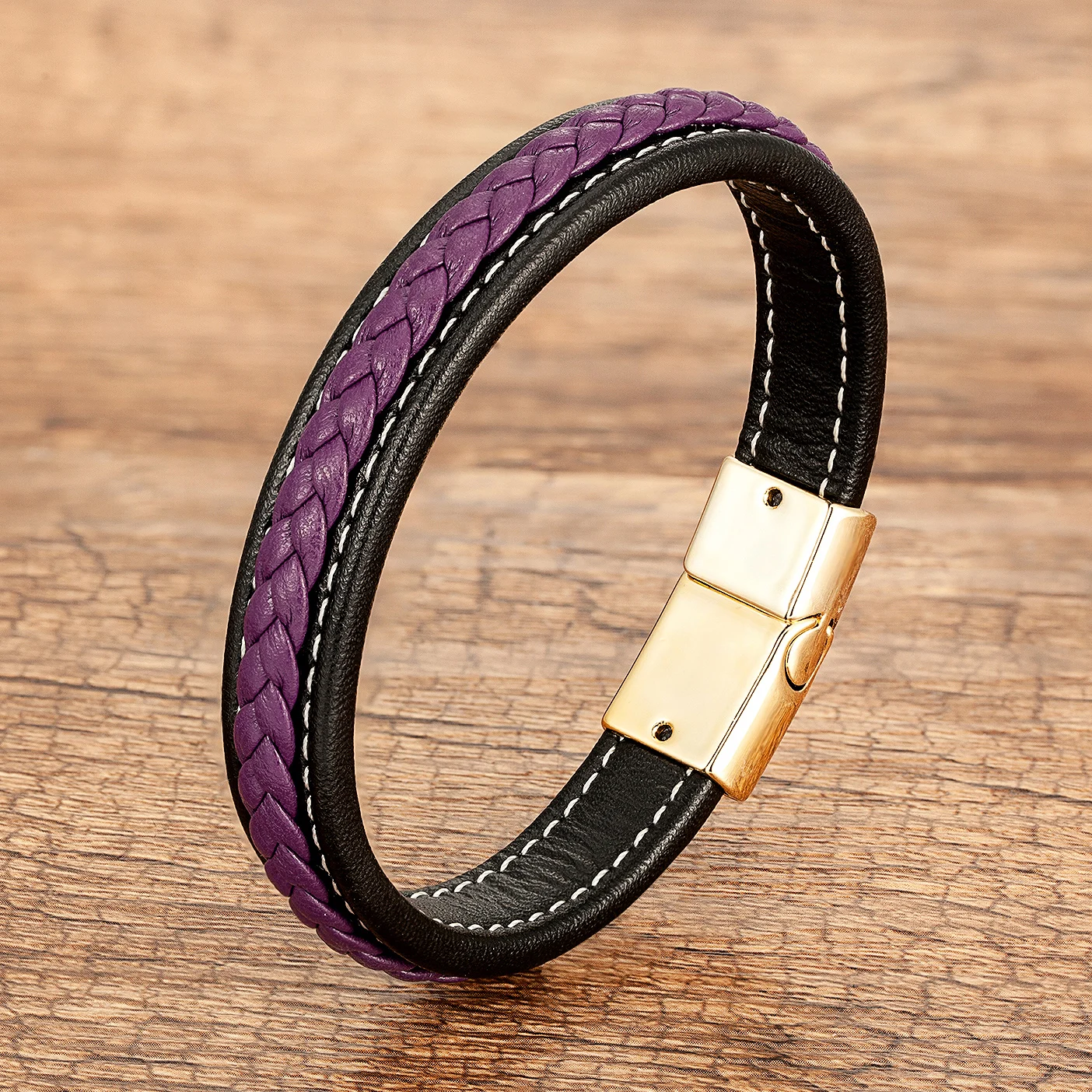 Classic Men's Braided Leather Rope Chain Women Bracelets Jewelry Gold-color Magnetic Buckle Couple Bracelets For Lovers - Image 3