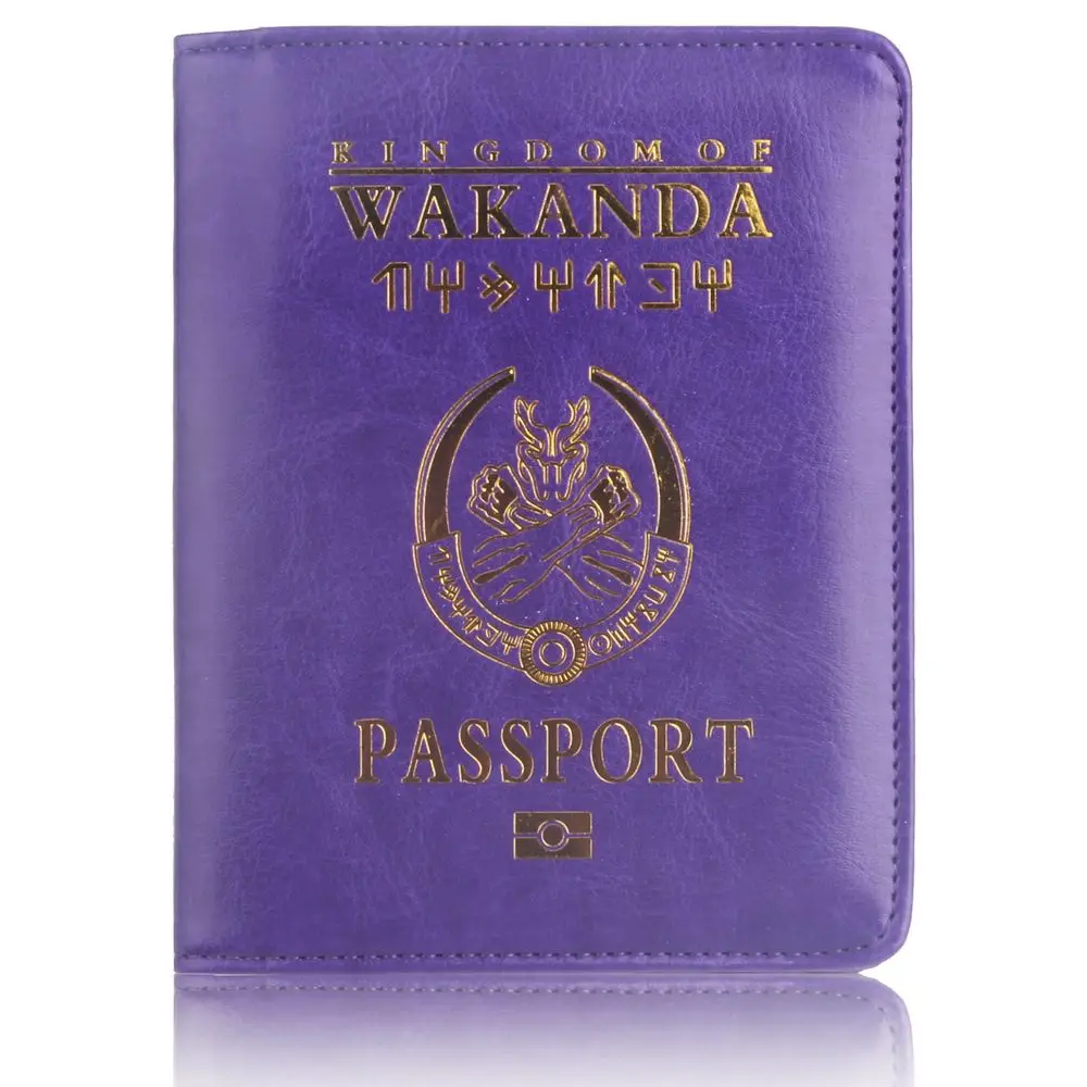 TRASSORY RFID Блокировка Wakanda Forever Panther черный Marvel's The Avengers кожаный дорожный Держатель для паспорта Обложка держатель сумка - Цвет: Purple