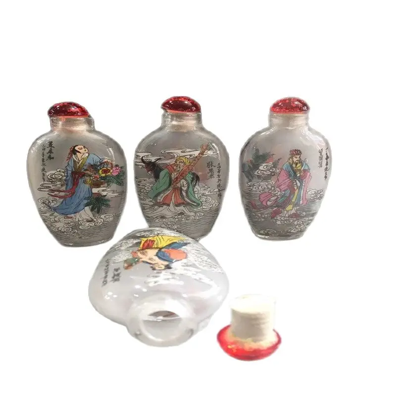 

Chinese Unique Old Beijing Painting Snuff Bottle Inside Painted Four Combinations Eight Immortals Characters Pattern