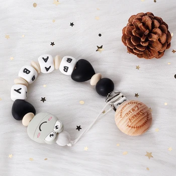 

Personalize Name pacifier Clip Silicone Beech Beads Binky Clip Pacifier Chain Chew Baby Teether Toys Nipple Holder