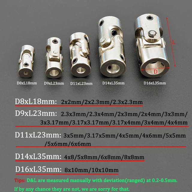 Rc Boat Car Metal Cardan Joint 2mm/2.3mm/3mm/3.175mm/4mm/5mm/6mm/8mm/10mm Gimbal Couplings Shaft Motor Connector Universal Joint 2