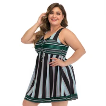 Hot Sales Swimwear Women Swimsuit Sexy Tankini Set Plus Size Suits Stripe Print Padded Bandage Bathing Suit Swimdress floral padded plus size swimdress