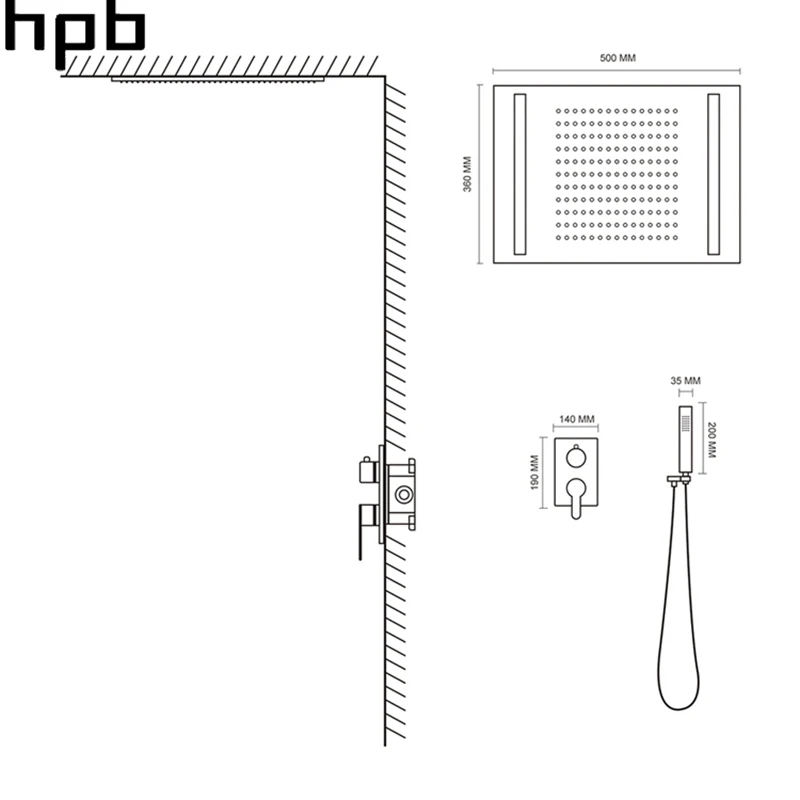 HPB Grifos De Ducha светодиодный потолочный дождевой осенний набор для душа ванной комнаты 2 функции хромированный современный смеситель для душа 002V-50X36E-F
