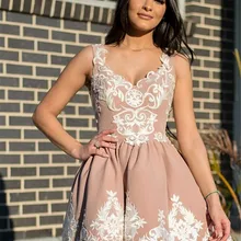 ТРАПЕЦИЕВИДНОЕ короткое платье для выпускного вечера кружевное выпускное платье на молнии с аппликацией коктейльное платье дешево