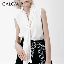 GALCAUR coreano encaje hasta La Perla blusa femenina cuello en V sin mangas suelta negro blusas mujeres 2019 verano señoras OL estilo de moda(China)