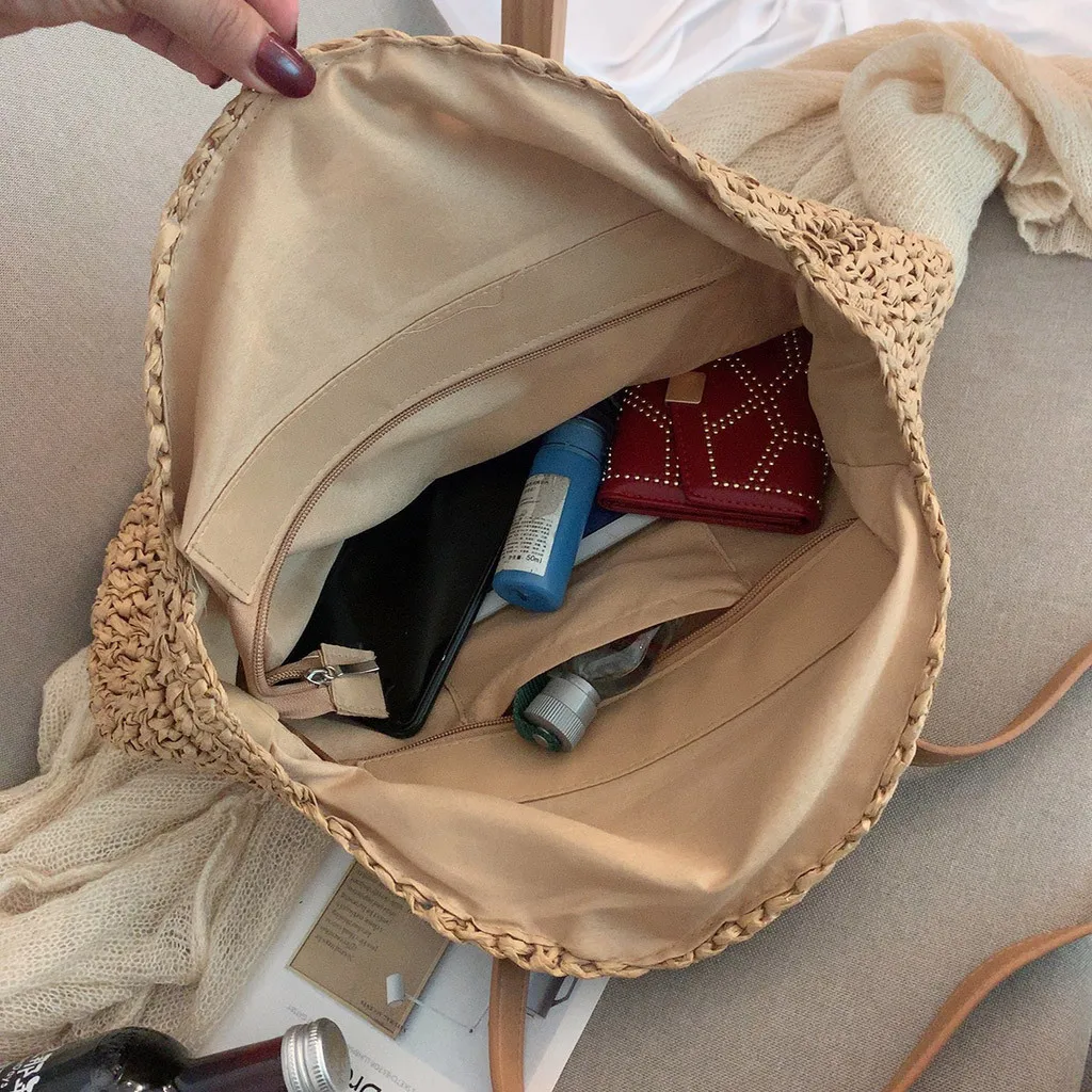 Повседневное ротанга для женщин сумки на плечо круг соломы сумки большой ёмкость Handmae Лето Мужская Тотализаторов Леди Круглый Бохо пляж Treval Sac#35