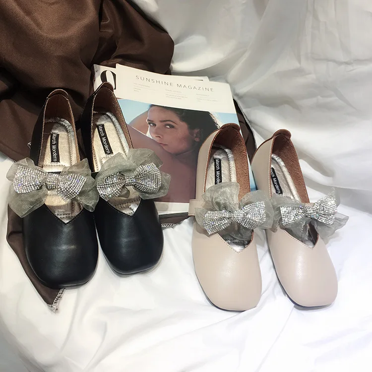 

Shoes Women's 2018 New Style Korean-style Flat Bow WOMEN'S Pumps Square Head Versatile Light Guangzhou WOMEN'S Shoes