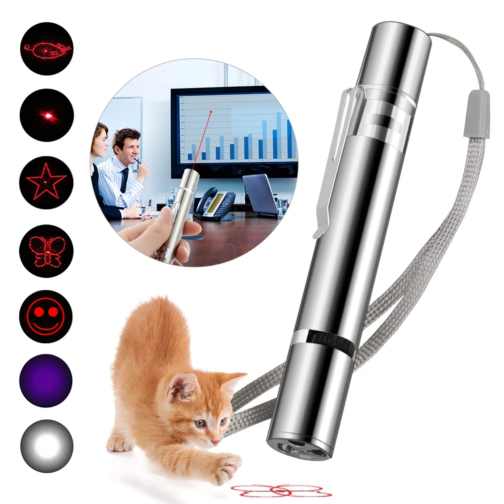 3 In 1 Pet Toy Cat Chaser USB Rechargeable Laser Pointer Mini Flashlight Funny Stick Red LED Laser Pointe Pen Pet Supplies 4mW