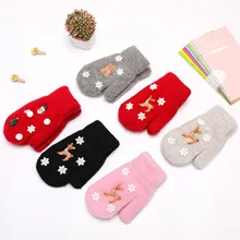 Christmas Deer Thick Fingerless Gloves Toddler Boys Warm Full Finger Mittens Baby Girls Knitted Rope Gloves Winter Outdoor Glove