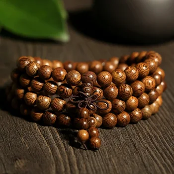 

Chinese Sandalwood Buddhist 6-8mm*108 Prayer Bead Mala Elastic Bracelet/Necklace Fashion Man ahd woman Luck Amulet Gifts New