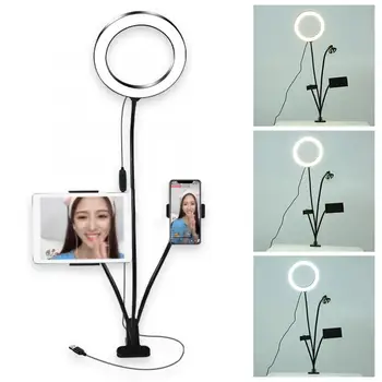 

20cm LED Video Light 3200-5500K Dimmable Fill Lamp Ring Light with Bracket Phone Clip for Makeup Phone Live USB Power Supply