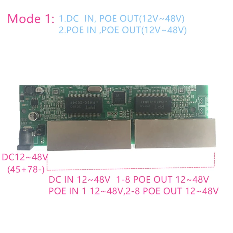 Reverse power Buck poe switch POE IN/OUT 5V12V24V48V 100mbps 802.3AT/AF 45+78- DC5V~48V long distance series Force POE48V12V24V |