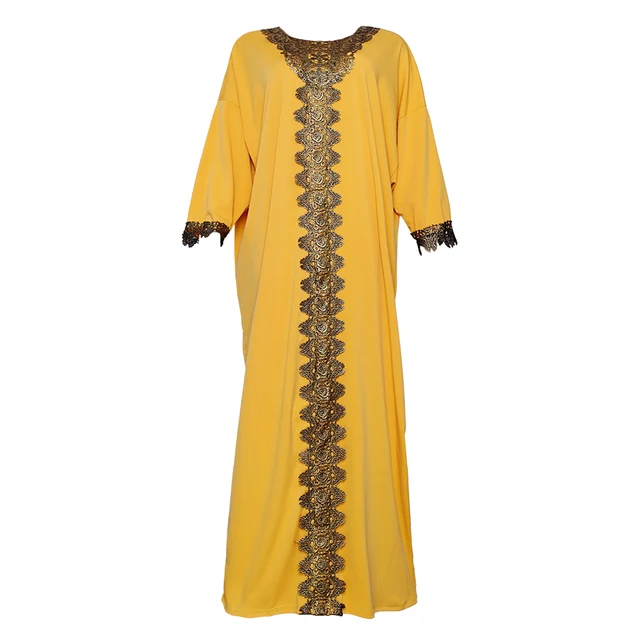 Dubai Abaya Muslim Dress Women Bangladesh Evening Dresses Moroccan Kaftan Turkish Pakistan Abaya Plus Size Islamic Clothing Yellow