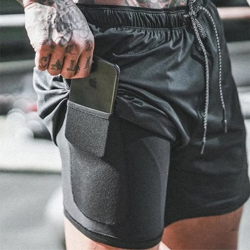 Mens Gym Shorts  Double Solid Color Shorts Run Jogging Sports Fitness Bodybuilding Sweatpants Training Fast Dry Jogging Pants