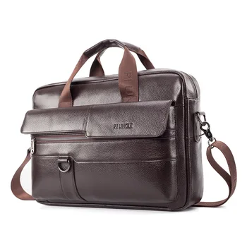 

New 100% Genuine Leather 14" Laptop Briefcase vintage business computer bag fashion messenger bags man shoulder bag handbag