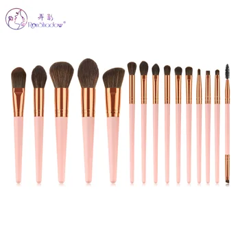 

15 PCs Makeup Brush Set Powder Brush Eyeshadow Brush Wooden Handle Pink Gold Makeup Tool Ronshadow