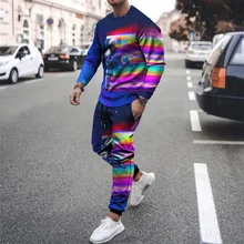 

2021 Autumn Fashion Casual Suit Hip-hop Style Suit Sportswear Men's Suit 3D Printed Face Sweater + Pants 2-piece Set