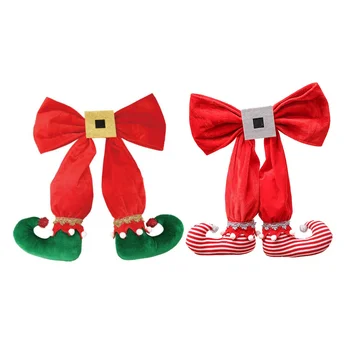 

2PCS Elf Foot Christmas Tree Hanging Decor Bow Elf Boots Pendant Toy Atmosphere Layout For New Year Party Xmas Ornament