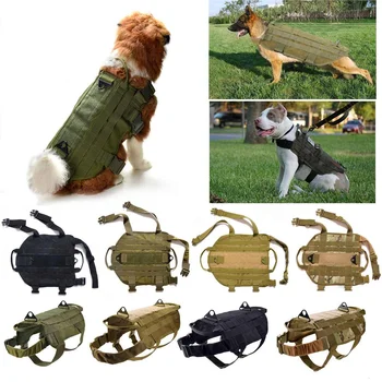 

Tactical Dog Harness Vest Military Water Resistant Harness With Detachable Pouches/Patches for Large Dogs