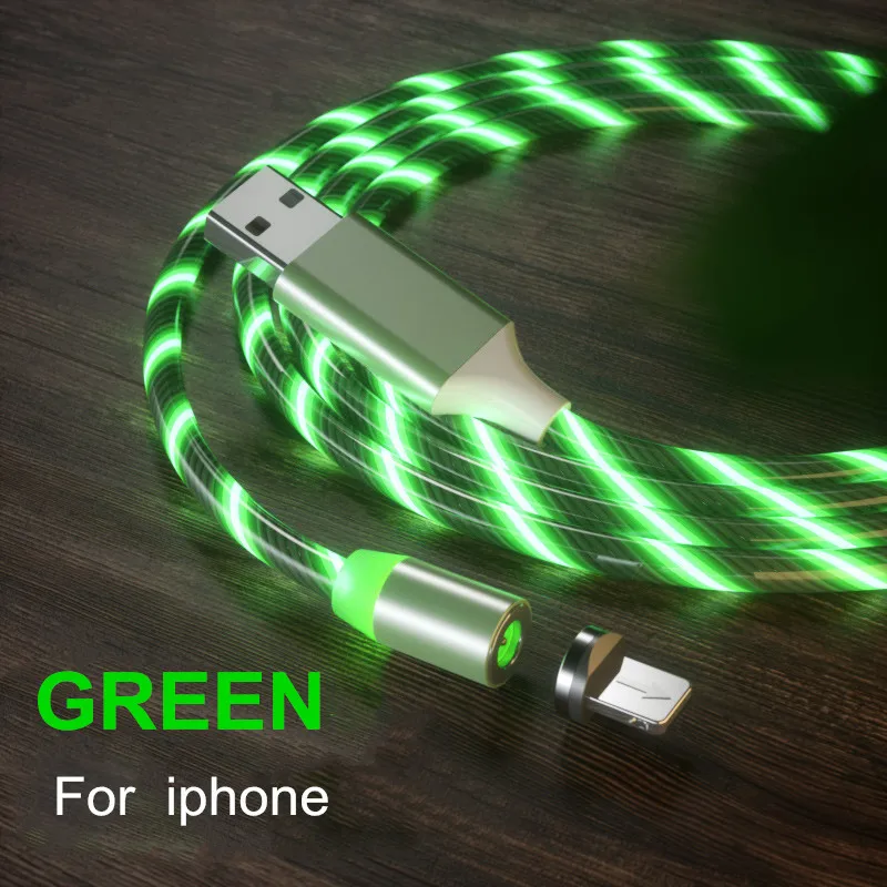 Green for iphone Vanniso 2.4A 1 м светодиодный магнитный USB кабель для iPhone Xs Max usb type C кабель Micro USB кабель для samsung S8 Xiaomi Note 7 LG USB C - Цвет: Green for iphone