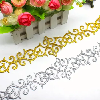 

Cosplay Lace Appliqued Gold Embroidered Trims 3 Yds Diy Costume Braid Iron On Vintage Gold And Silver Venise Sashes 6.6cm Wide