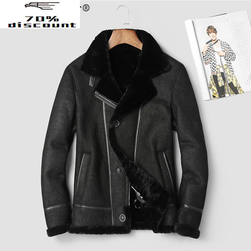 

Real Leather Jacket Men Clothes 2020 Winter Warm Genuine Leather Coat Motorcycle Mens Sheep Shearling Jackets 24306-2