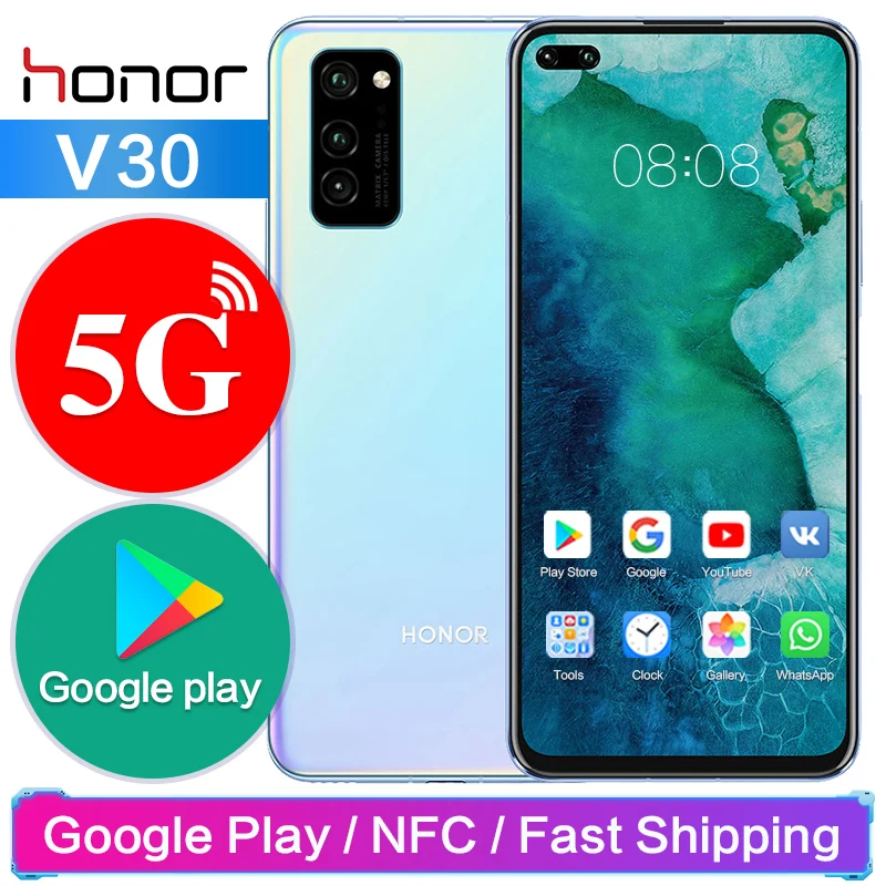 Honor V30 5G Версия Поддержка NFC Google Play 5x Zoom 8 Гб 128 ГБ Kirin 990 6 57 &quotсмартфон 5 камер 40 Вт