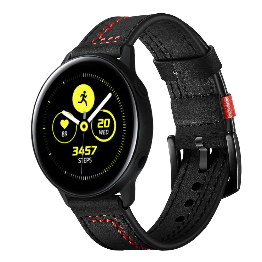 Верхний слой кожаный ремешок для часов 22 мм 20 мм для samsung Watch Active 2 40 мм 44 мм сшивание часы с ремешком на запястье