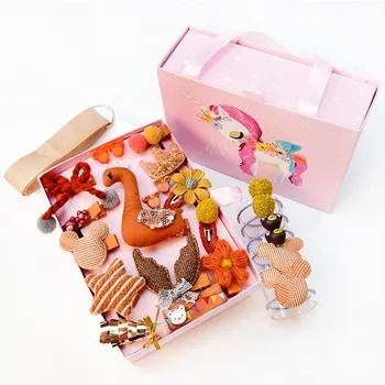 

New 23 Pcs/Box Children Cute Hair Accessories Set Baby Fabric Bow Flower Hairpins Barrettes Hair Clips Girls Headdress Gift