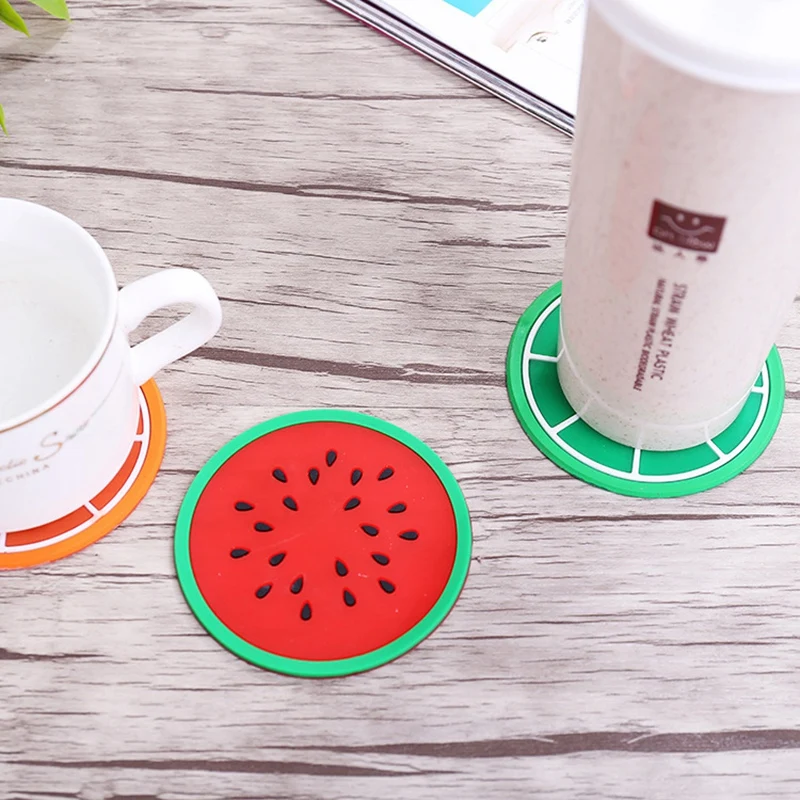 New-7 Color/Lot Combination Hot Coaster Fruit Shape Silicone Cup Pad Slip Insulation Pad Cup Mat Pad Hot Drink Holder