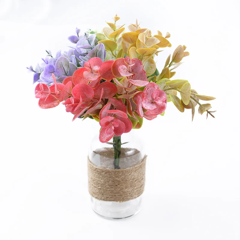 6 шт., искусственные листья эвкалипта, вазы для растений, для украшения дома, Рождественский декоративный цветок, венок, сделай сам, подарок на год, ремесла