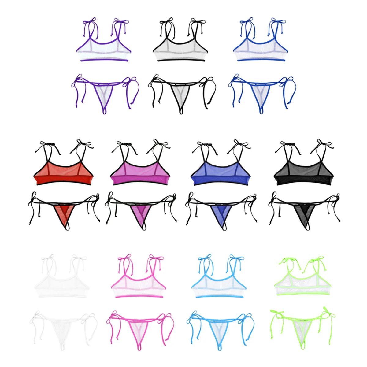 Сексуальный микро мини бикини набор для женщин Эротические прозрачные купальники купальный костюм микро бюстгальтер топ с трусики-танга пляжная одежда бикини
