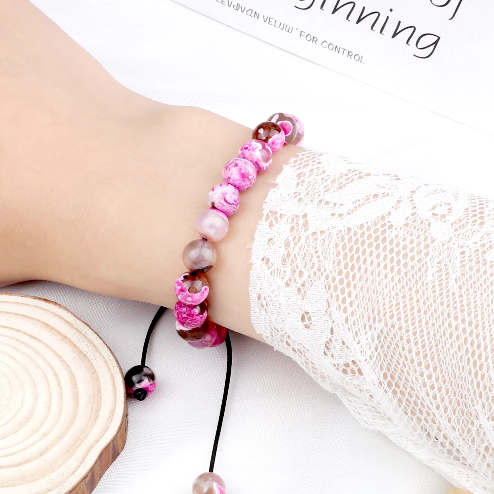 8mm Men Women Fire Agates Onyx Beads Bracelet Bangles Healing Natural Stone Chakra Prayer Charm Buddha Adjustable Jewelry Gifts - Image 5