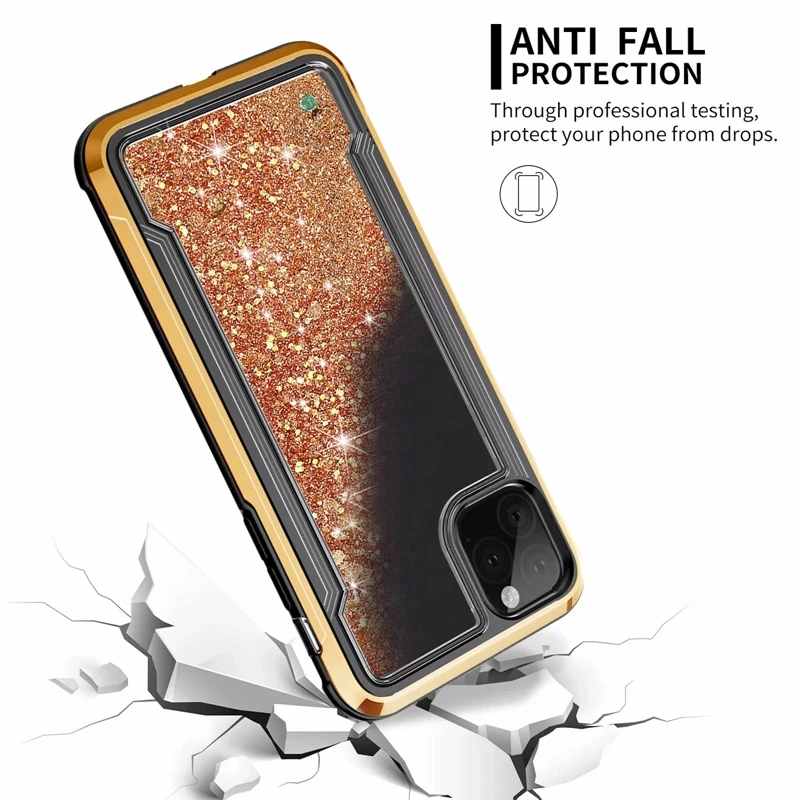 Жидкий защитный чехол для Iphone 11 5,8 6,1 6,5 дюйма жесткий пластик+ ТПУ сыпучий песок с блестками блестящее сердце любовь ударопрочный 50 шт