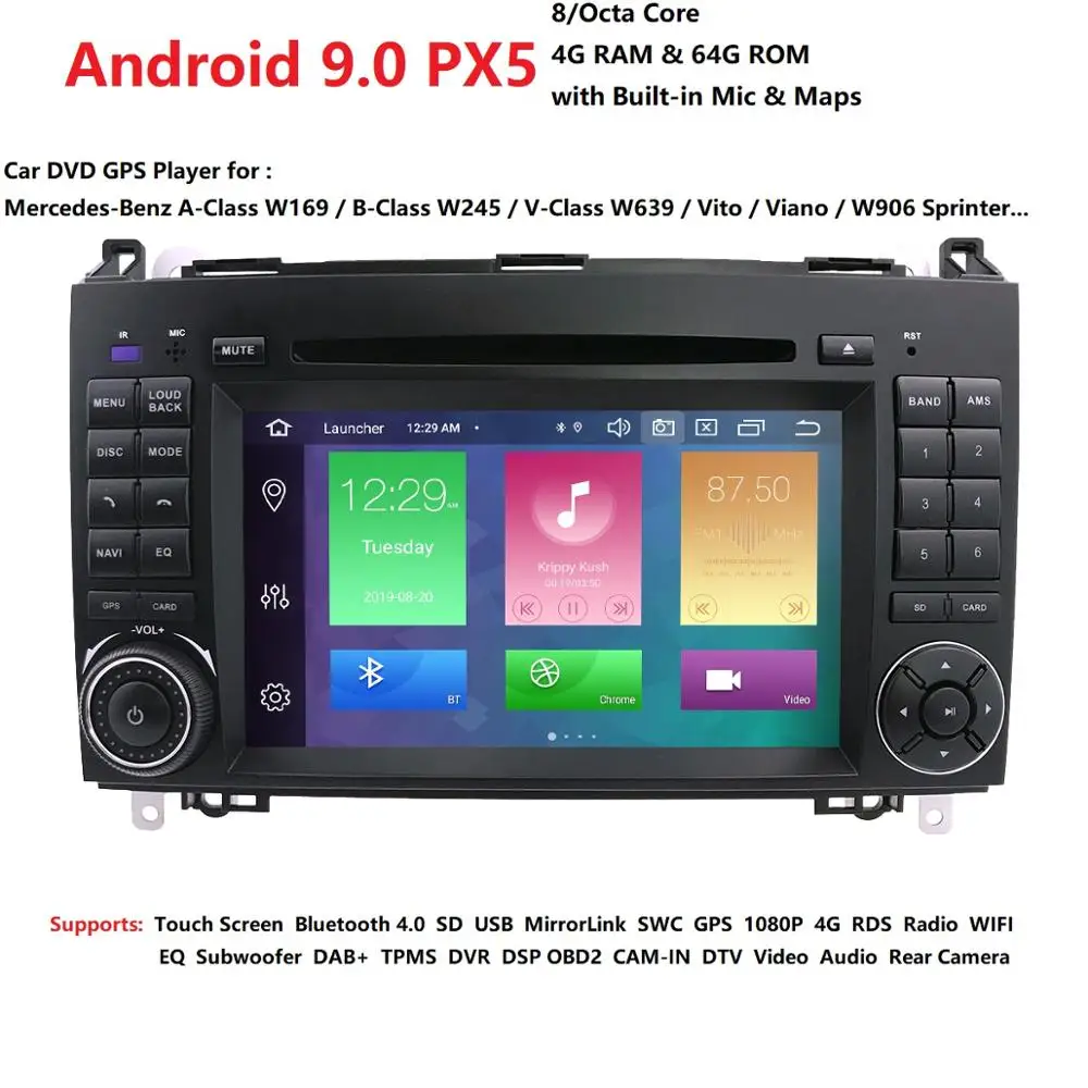 Android9.0 PX5 8Core 4GRAM 64 GRAM автомобильный Nav gps головное устройство для Mercedes Benz B200 A B Class W169 W245 Viano Vito W639 Sprinter W906
