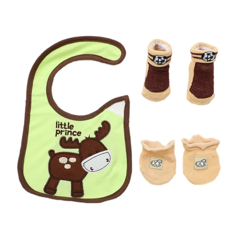 3pcs/set Baby Cartoon Boys Girls Cotton Socks+ Gloves+ Bibs Newborn Clothing Accessories New - Цвет: G