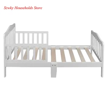 

Wooden Baby Toddler Bed Children Bedroom Furniture with Safety Guardrails White