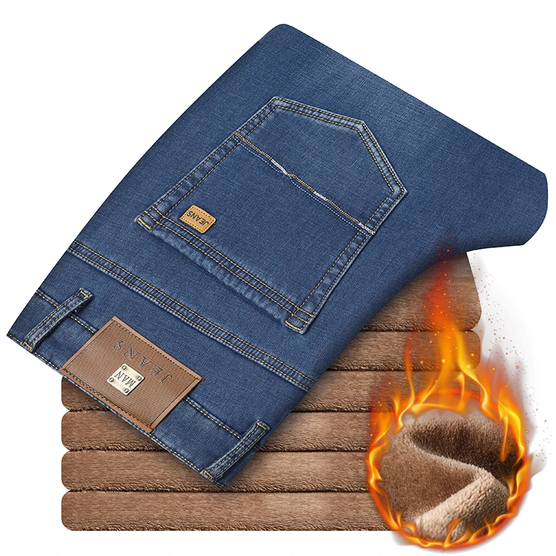 Зимние джинсы мужские черные синие узкие брюки из плотного бархата теплые джинсы для мужчин модные повседневные флисовые брюки плюс размер 40