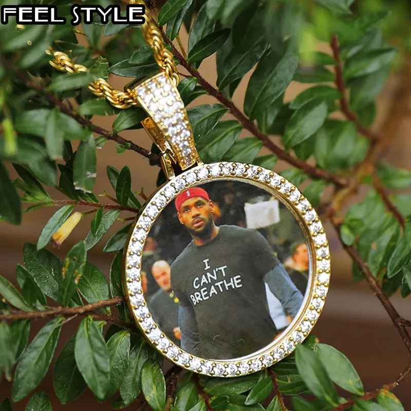 Hip Hop Custom Made Photo Roundness Solid Back Iced Out Bling Cubic Zircon Personalized Necklace & Pendant For Men Jewelry