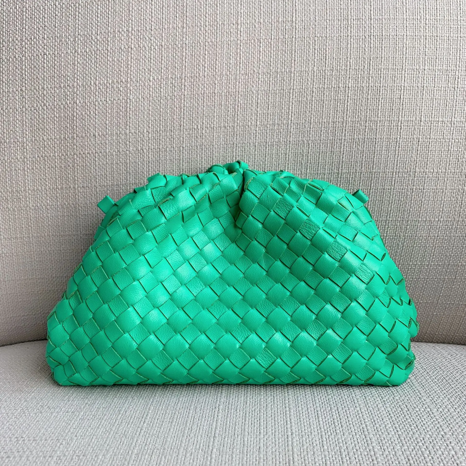 Ins натуральная коровья кожа облачная сумка Мягкие морщинистые пельменты сумка через плечо роскошные сумки женские дизайнерские клатчи сумка - Цвет: weave green