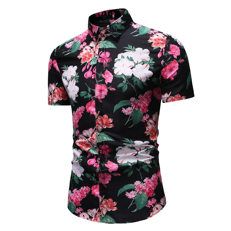 Перекрестная кайма Aliexpress Amazon 2019 летняя рубашка мужская одежда новый стиль Мужская модная повседневная рубашка с коротким рукавом с принтом