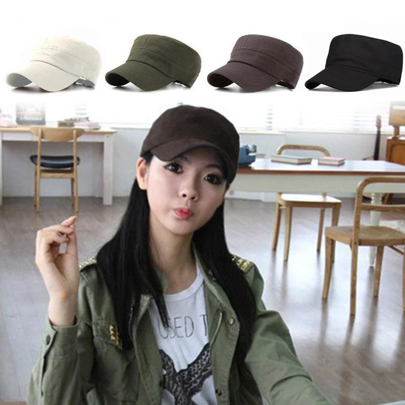 Unisex Vintage Plain Sport Visor Sun Hat Adjustable Military Cadet Style Cap