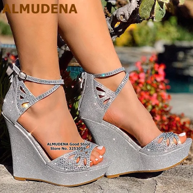 silver sequin wedges