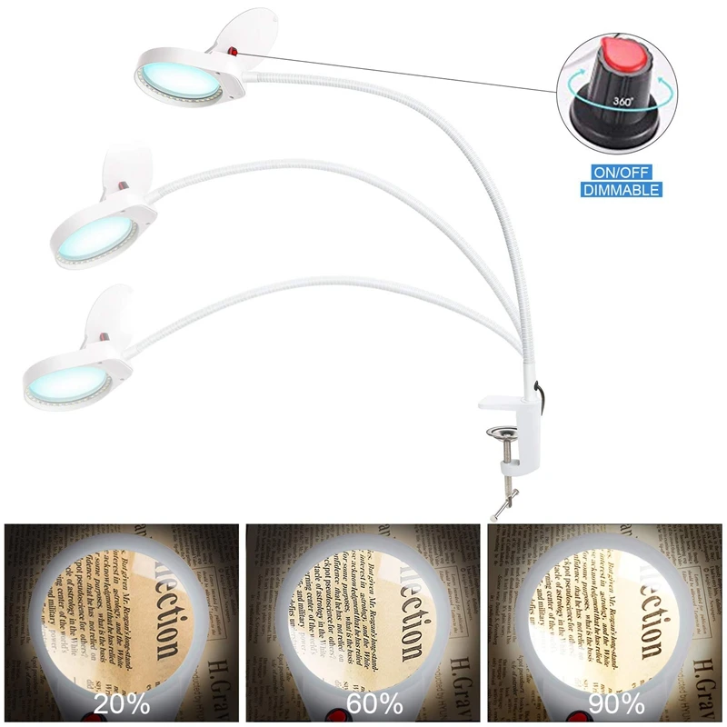  HOT-Dimmable Magnifying Glass Lamp With Clamp Ultra Bright Lighted Real Glass Magnifier With 23 inc - 4000239250047