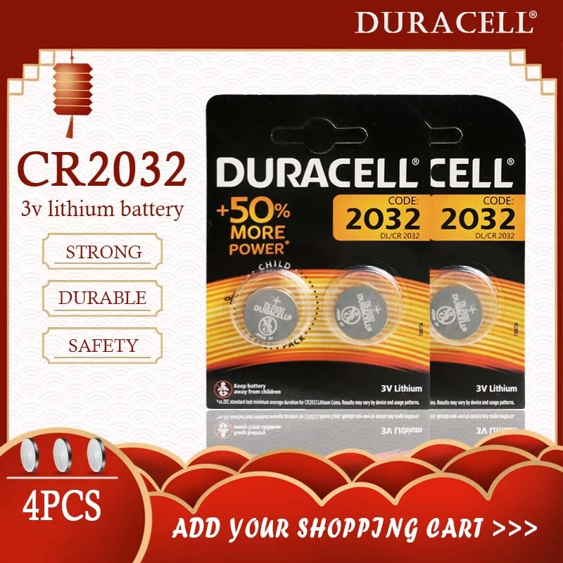 4 шт. оригинал для DURACELL CR2032 кнопочный аккумулятор 3 в литиевые батареи часов